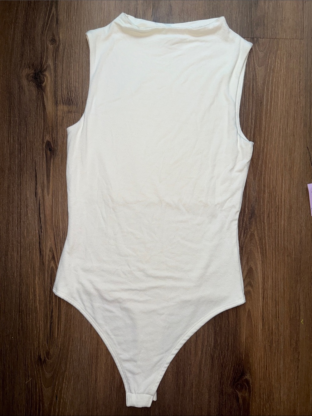 Sleeveless Cream Ribbed Bodysuit - Classic Fit